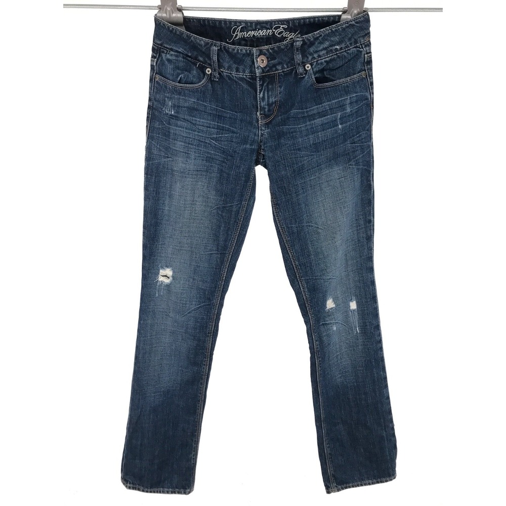 American Eagle Jeans Low Rise 2 SHORT Straight Leg Distressed 31.5" Inseam